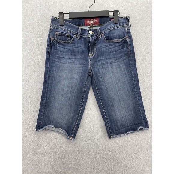 Lucky Jean's Women's Blue Denim Jean Shorts Beachcomber Bermuda Size 2 Dark Wash - Picture 1 of 10